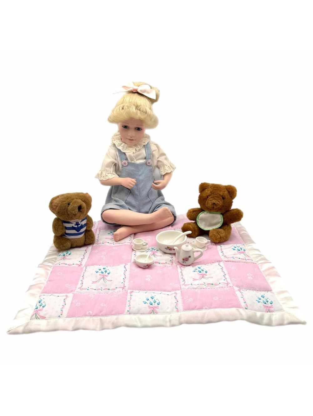 Lenox Tea for Teddy Brittany Porcelain Doll with Teddy Bear & Tea Set – Box